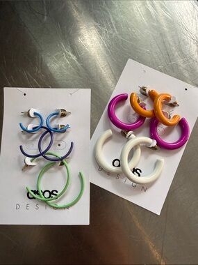 ASOS  Colorful Hoop Earring Set - White, Pink, Orange, Blue, Purple, Green